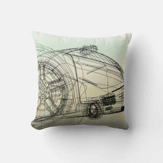 3D Wireframeのスポーツ・カー クッション (正面)
