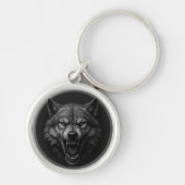 3D Wolf Head Silver Medallion Style Keychain キーホルダー (正面)