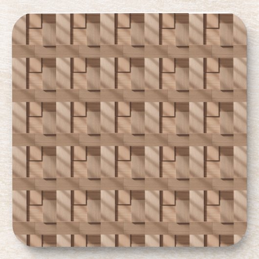 3D Wooden Block Pattern with Light Brown Grain and コースター (正面)