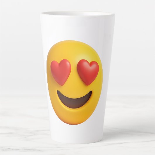 3d yellow smiling emoji face with heart shaped eye カフェラテマグ (正面)