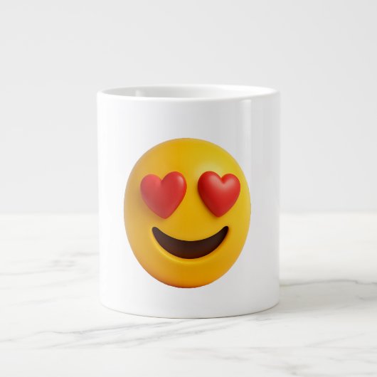 3d yellow smiling emoji face with heart shaped eye ジャンボコーヒーマグカップ (正面)