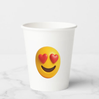 3d yellow smiling emoji face with heart shaped eye 紙コップ