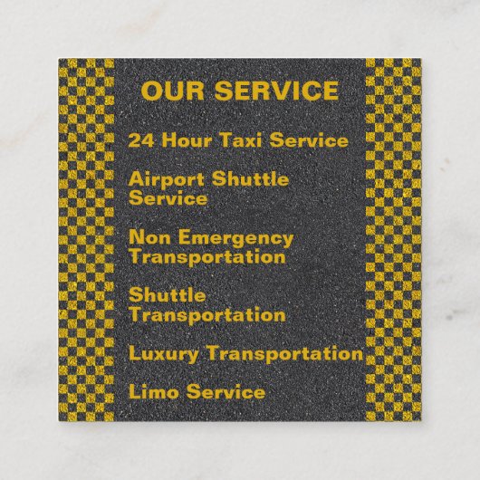 3D Yellow Taxi 24/7 Service Cab Driver スクエア名刺 (裏面)