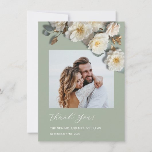 3D Yellow White Roses サンキューカード (正面)