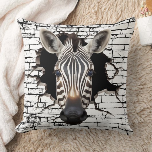 3D Zebra Wall Break Art – Realistic Safari クッション (ブランケット)