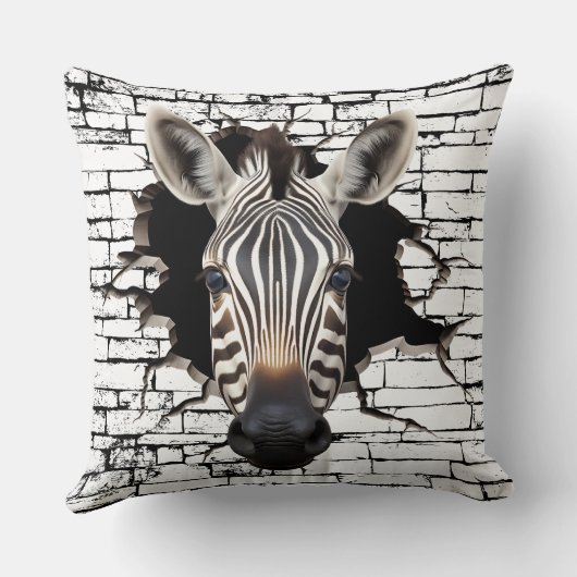 3D Zebra Wall Break Art – Realistic Safari クッション (裏面)