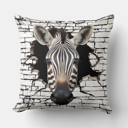 3D Zebra Wall Break Art – Realistic Safari クッション (正面)