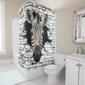 3D Zebra Wall Break Art – Realistic Safari シャワーカーテン (インサイチュ)