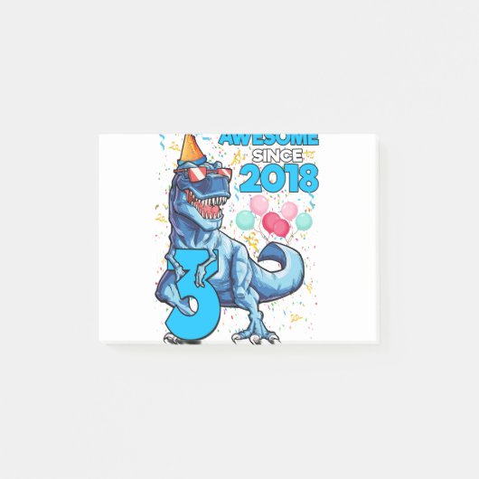 3e Verjaardag Dinosaurus 3 Jaar Oude Jongen Kinder ポストイット (正面)