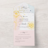 3in1ひまわりモダンほこりまみれのピンク青の結婚式RSVP オールインワン招待状 (内側)