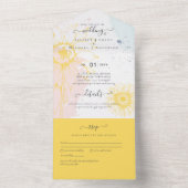 3in1ひまわりモダン赤面ピンクブルーウェディングRSVP オールインワン招待状 (内側)