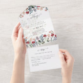 3in1ほこりっぽいブルーブルゴーニュフローラ結婚ズ オールインワン招待状 (貼ってはがせる)