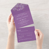 3in1ウィステリアフローラバイオレットウェディング招待RSVP オールインワン招待状 (貼ってはがせる)