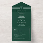 3in1エメラルドグリーンモノクロRSVP文字結婚ズ オールインワン招待状 (内側)