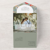 3in1オリーブグリーンフォークアートフローラ写真フローラ オールインワン招待状 (外側)