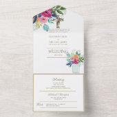 3in1カトリック結婚式はフローラ金ゴールドRSVPを招く オールインワン招待状 (内側)