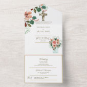 3in1カトリック結婚式はフローラ金ゴールドRSVPを招く オールインワン招待状 (内側)