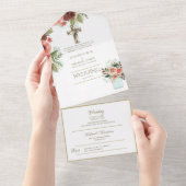 3in1カトリック結婚式はフローラ金ゴールドRSVPを招く オールインワン招待状 (貼ってはがせる)