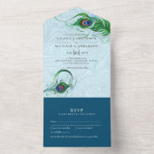 3in1ピーコックブルーグリーンフェザーウェディングRSVPすべてI オールインワン招待状 (内側)