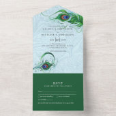 3in1ピーコックブルーグリーンフェザーウェディングRSVPすべてI オールインワン招待状 (内側)