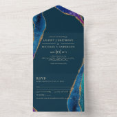 3in1ピーコックブルーグリーン金ゴールドAGATEウェディングRSVP A オールインワン招待状 (内側)