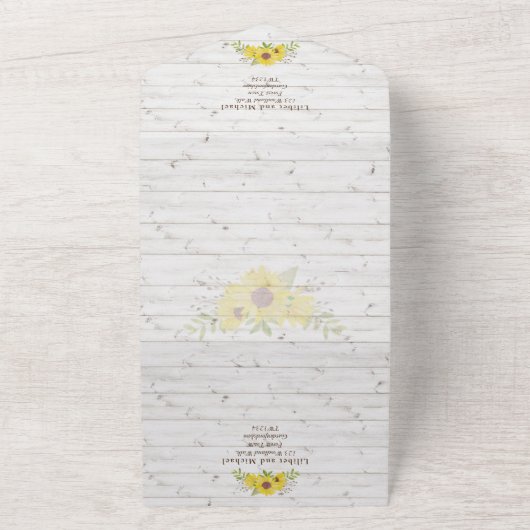 3in1素朴ひまわりウッドランドウェディングRSVPすべて オールインワン招待状 (外側)