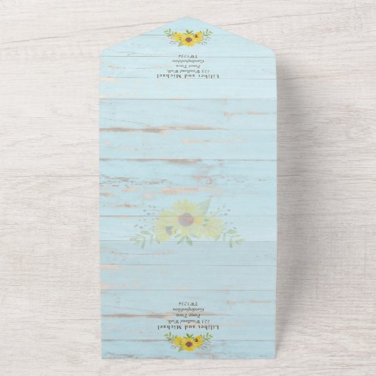 3in1素朴ひまわり流木アクアウェディングRSVP オールインワン招待状 (外側)