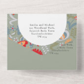 3in1 オリーブグリーン フォークアート フラワー フォト フラワー オールインワン招待状 (裏面)