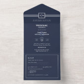 3in1 Navy BlueモノクロRSVP文字のみ結婚 オールインワン招待状 (内側)