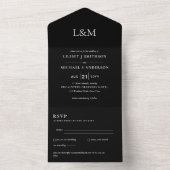 3in1 Onyx Black Text Only Wedding Invite RSVP オールインワン招待状 (内側)