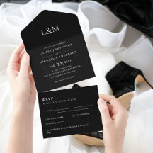 3in1 Onyx Black Text Only Wedding Invite RSVP