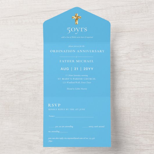 3in1 Ordination Anniversary招待状とRSVP司祭 オールインワン招待状 (内側)