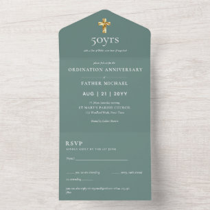 3in1 Ordination Anniversary招待状とRSVP司祭 オールインワン招待状