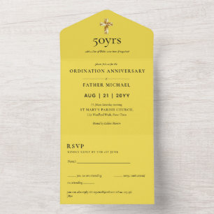 3in1 Ordination Anniversary招待状とRSVP司祭 オールインワン招待状
