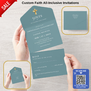3in1 Ordination Anniversary招待状とRSVP司祭 オールインワン招待状