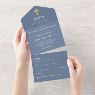 3in1 Ordination Anniversary招待状とRSVP司祭 オールインワン招待状