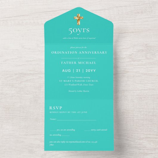 3in1 Ordination Anniversary招待状とRSVP司祭 オールインワン招待状 (内側)