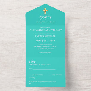 3in1 Ordination Anniversary招待状とRSVP司祭 オールインワン招待状