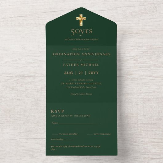 3in1 Ordination Anniversary招待状とRSVP司祭 オールインワン招待状 (内側)