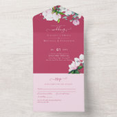 3in1 Pink Magnolias Sage Eucalyptus Wedding RSVP A オールインワン招待状 (内側)