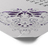 #3Ornate紫の銀のフローラ渦巻き旋回の座席表 ポスター (角)