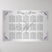 #3Ornate紫の銀のフローラ渦巻き旋回の座席表 ポスター (正面)