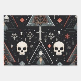 3pc。木とスカル包装紙 ラッピングペーパーシート