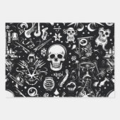 3pc。白黒スカルラッピング紙 ラッピングペーパーシート (正面)