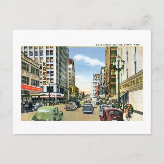3rdアベニューとパイク通り、シアトル、ワシントン州 ポストカード (正面)