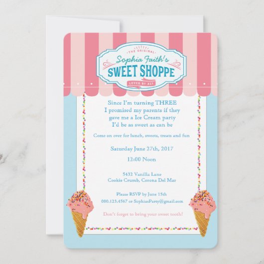 3rdバースアイスクリームパーティの招待状スウィート 招待状 (正面)