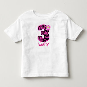 3rdバースデーガールホットピンク&ブラックゼブラパターン トドラーTシャツ