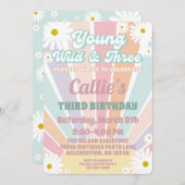 3rdバースデーガールレトロヒッピースンデイジー招待状 招待状 (正面/裏面)