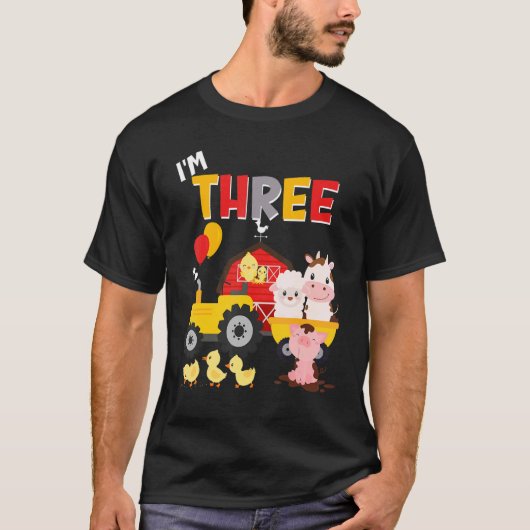 3rdバースデートラクター納屋周囲の庭スリーサードファームアニ tシャツ (正面)