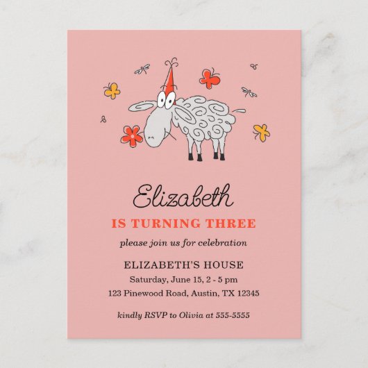 3rdバースデーハットマンガースカワイトヒツフラワーラム インビテーションポストカード (正面)